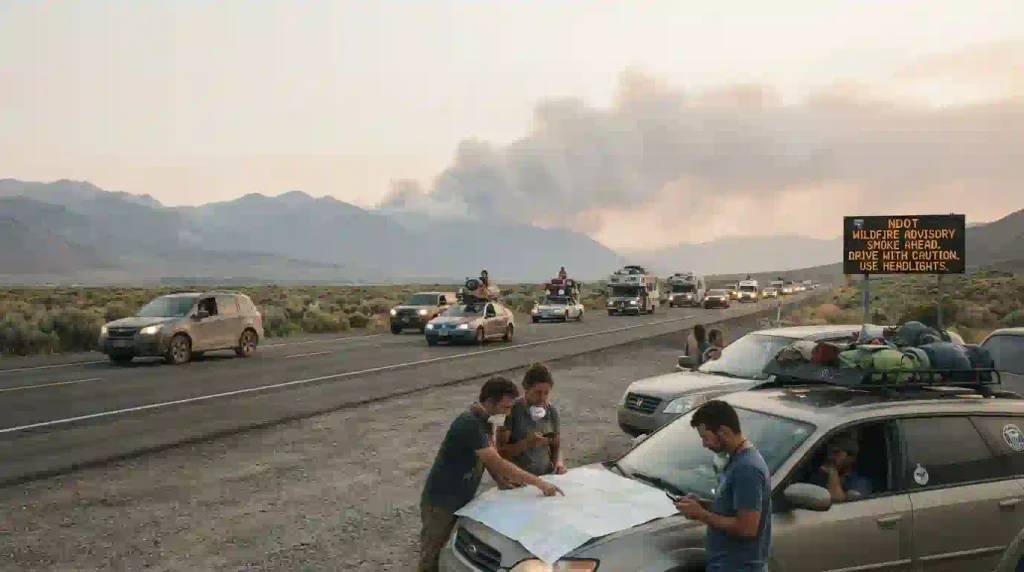 Hawk Fire smoke near Reno as Burning Man travelers check travel conditions.