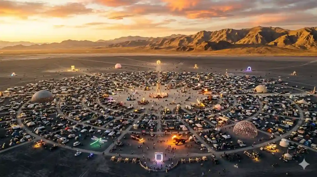 amazing ariel view of burning man black rock city view