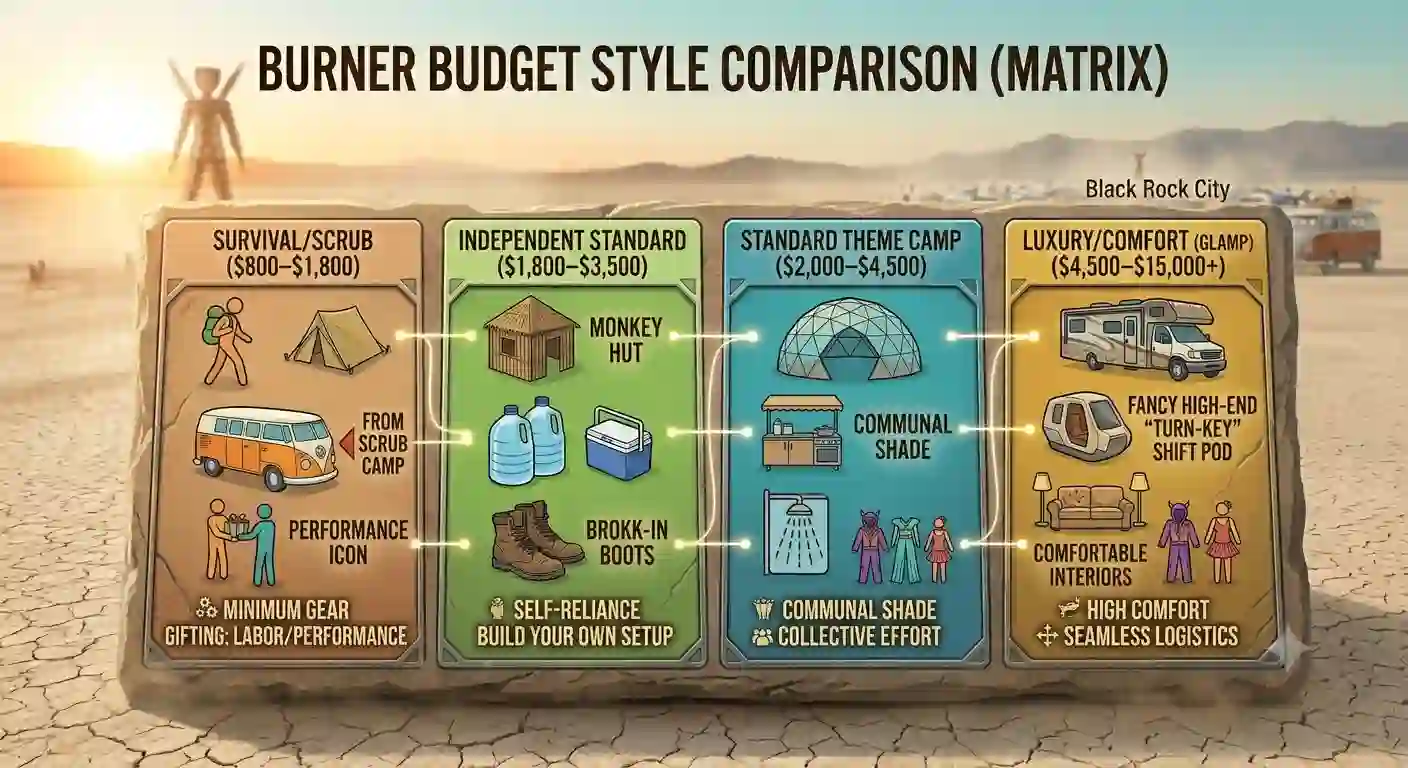 burning man burner style budget comparisons