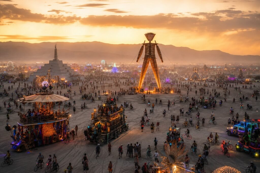 stunning view of burning man black rock city playa