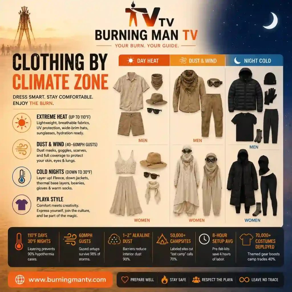 burning man clothing selection according to climate
