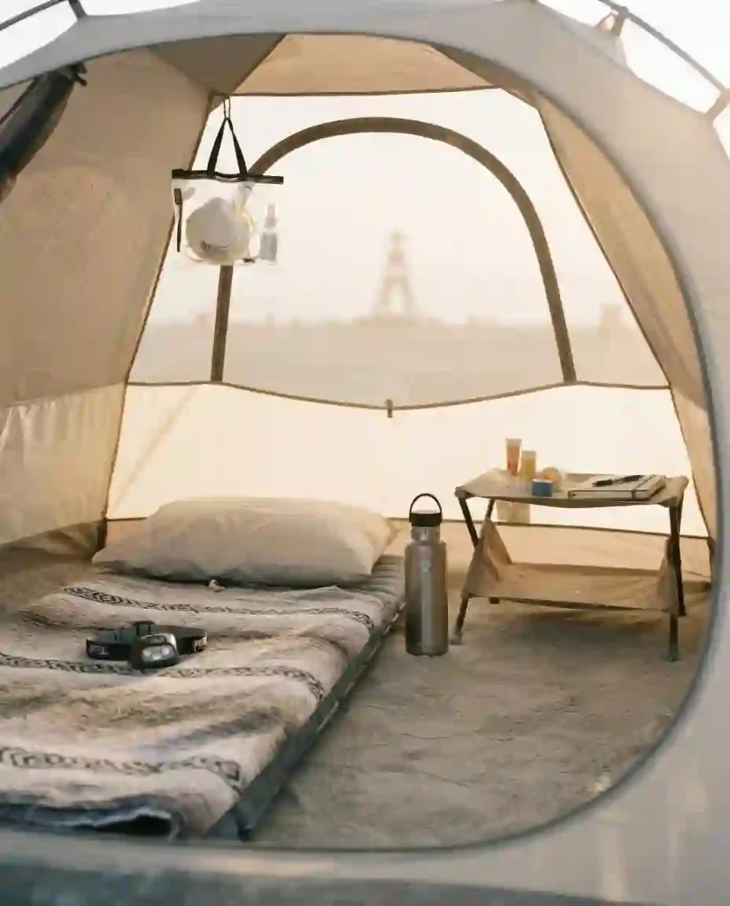 first night sleeping camp setup at burning man playa