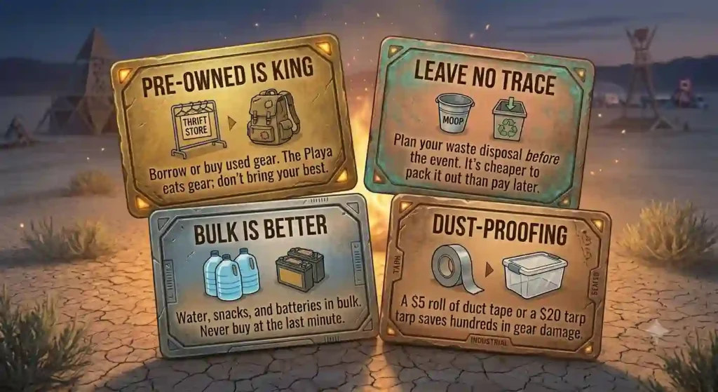 burning man veteran budgeting tips cards view