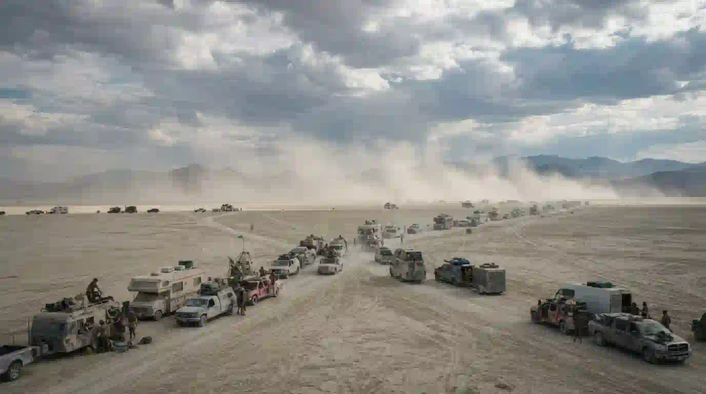 Dust and changing weather conditions on the Burning Man playa