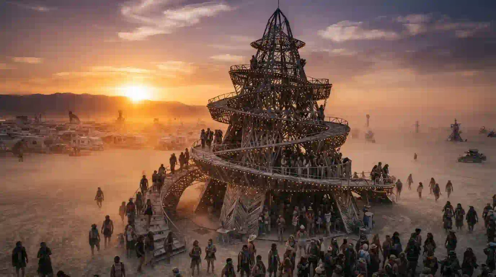  Burning Man Day 5 art installation featuring a large desert sculpture in Black Rock City