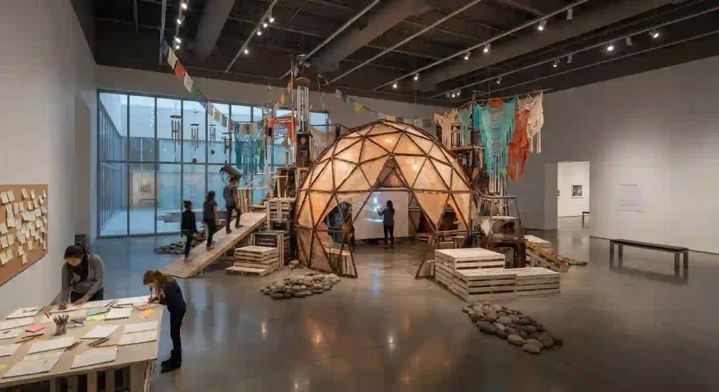 Large-scale participatory art displayed inside a museum gallery space