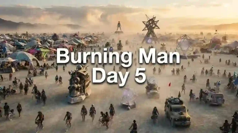 Burning Man Day 6 2026 in Black Rock City with playa art and Burners