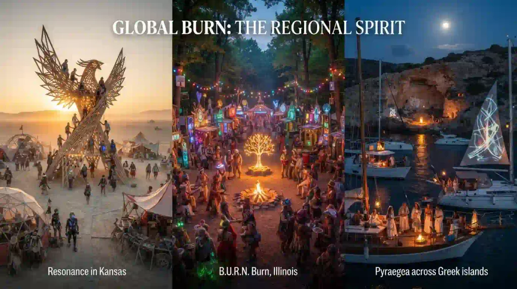 Burning Man Regional Burns September 19 2026 with Resonance BURN Burn and Pyraegea Greece