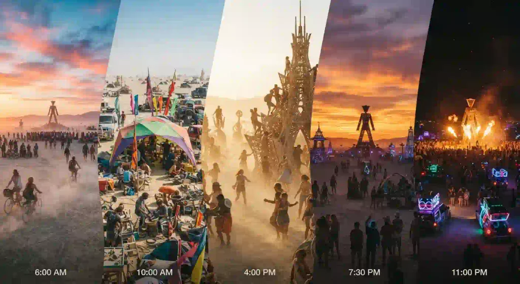Concept image showing Burning Man regional events and community culture beyond Black Rock City