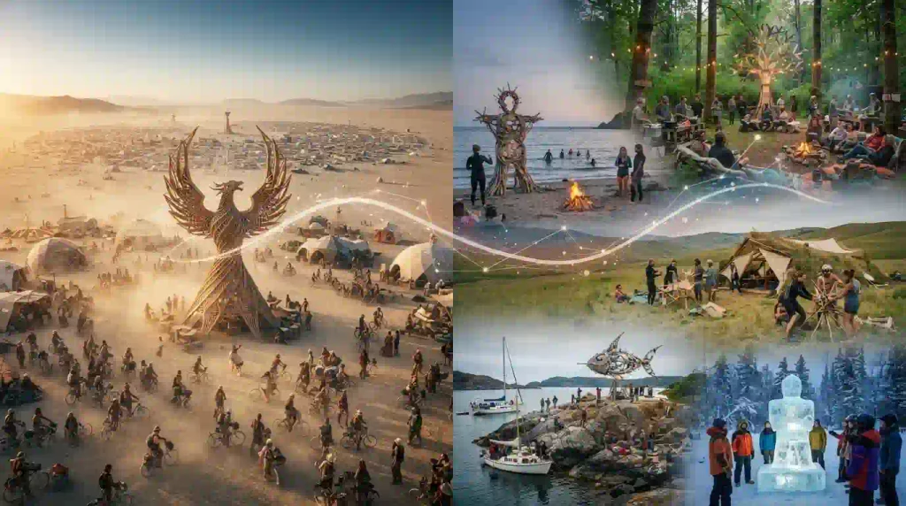 Connection between Burning Man and Regional Burns through art community and Ten Principles