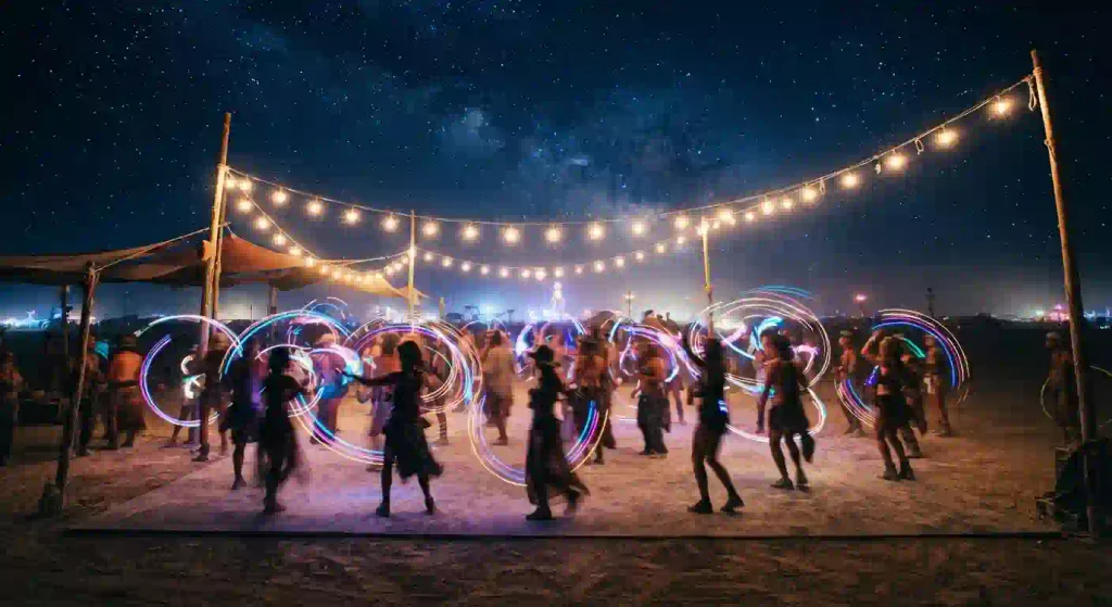 Burning Man 2026 Day 2 nighttime playa experience