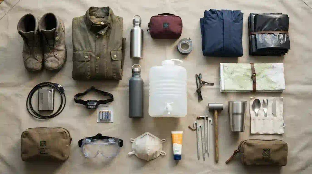 Your survival kit should solve the basic problems first: water, shelter, warmth, lighting, navigation, first aid and cleanup.