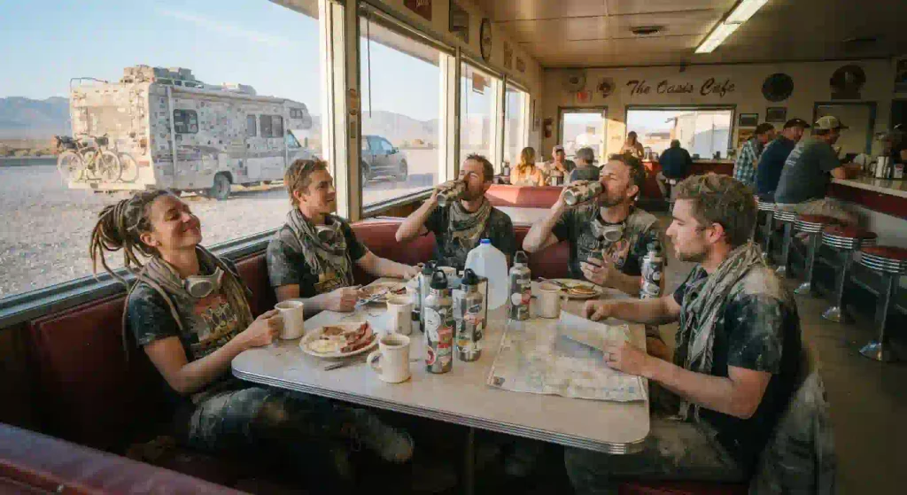 Burners resting and recovering after leaving Black Rock City for the trip home