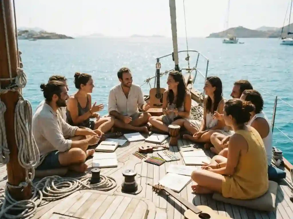regional burn Pyraegea gathering on a boat amazing view 