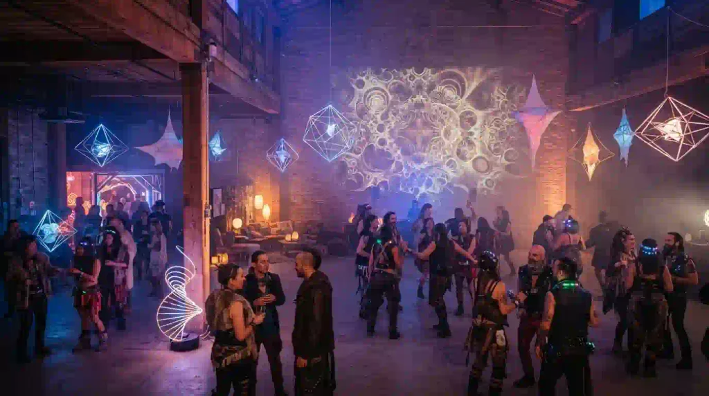 Illustrative immersive art venue scene representing Toronto Burning Man Decompression 2026