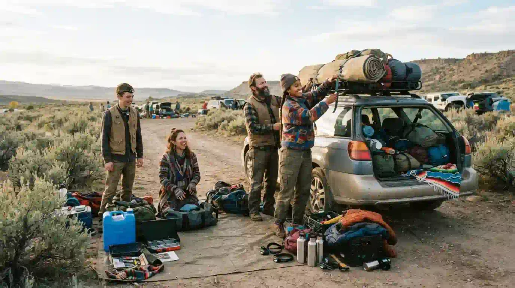 Campers packing tents, water and warm layers for upcoming Burning Man Regional Burns.