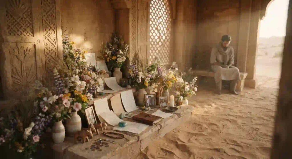 burning man 2026 inside view of the temple where people place their messages and their personal belongings