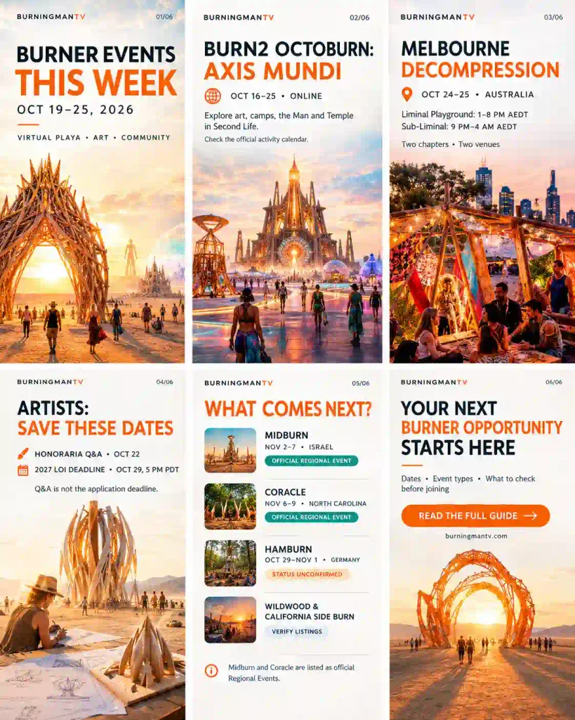 six-panel collage as one image covering all 19 October events overview