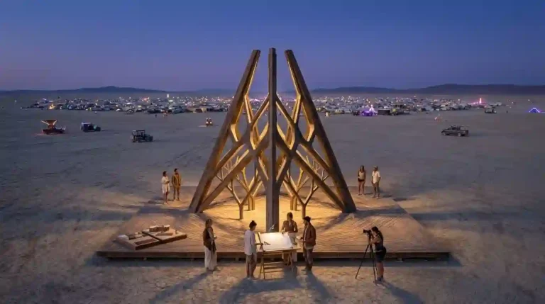 Conceptual architectural model with repeating Y-shaped branches, inspired by the 2027 Temple announcement.