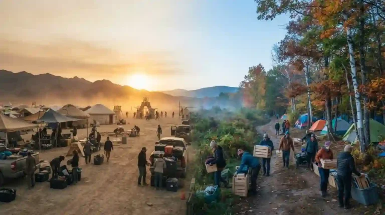 Burning Man October 4, 2026 update showing Fly Ranch’s final day and NECTR preparations before opening